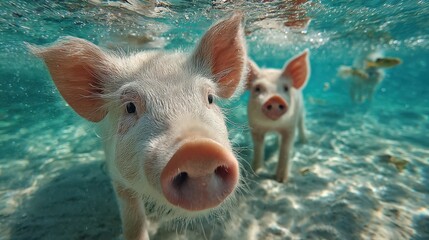 Cute Pigs Swimming Clear Blue