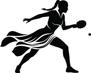 Silhouette of a Female Table Tennis Player in Action, Swinging Paddle, Dynamic Sports Movement, Speed, and Athleticism Concept