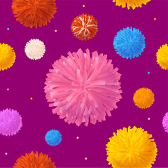 Realistic Detailed 3d Colorful Cheerleading Pom Poms Cheer Team Seamless Pattern Background. Vector illustration on Pompom
