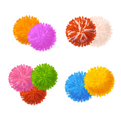 Realistic Detailed 3d Colorful Pom Poms Different Composition Set Decorative Element Pompom. Vector illustration of Fluffy Ball Pompon