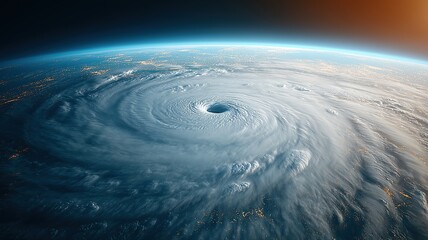 hurricane over earth with city lights