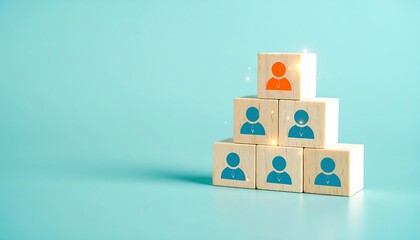Obraz premium Leadership Pyramid of Wooden Blocks with Person Icons