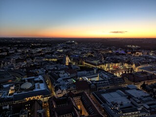 Fototapeta premium Leipzig. Aerial view of the city at sunset