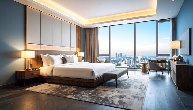 Luxurious Hotel Room with City View and Modern Decor