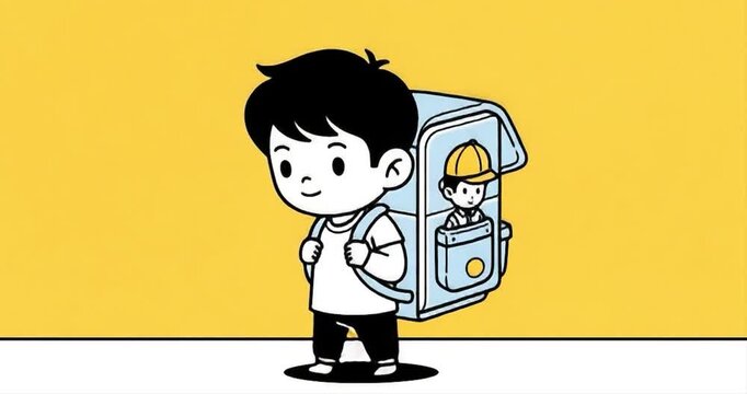 Child carrying backpack illustration