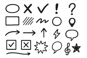 Minimalist black oval doodle icon set with bold x