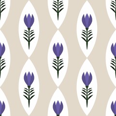 Abstract Tulip Motif on Beige seamless pattern 