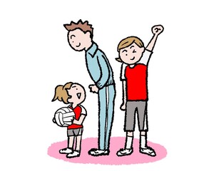 親子のバレーボール応援イラスト