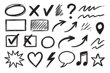 Rough brush pen doodle collection black and white artistic elements