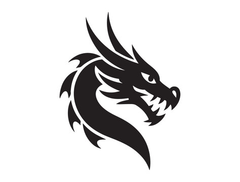 very simple and single dragon head, dragon head tribal tattoo design. Vector black silhouette. with white background