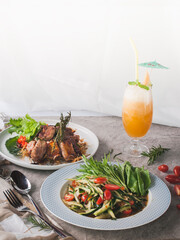 Cucumber Spicy Salad and Grilled Pork Ribs
