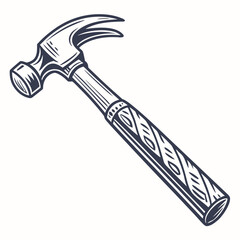 Classic claw hammer with decorative handle in a stylized line art illustration