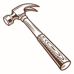 Classic claw hammer with wooden handle and stylized wood grain detail