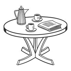 Cozy coffee break with a book and a pot of coffee on a round table