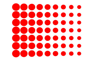 Red halftone dot pattern with decreasing size isolated on white or transparent background for design, decoration, and graphic projects