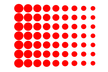 Red halftone dot pattern with decreasing size isolated on white or transparent background for design, decoration, and graphic projects