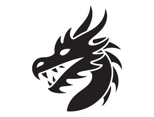 very simple and single dragon head, dragon head tribal tattoo design. Vector black silhouette. with white background