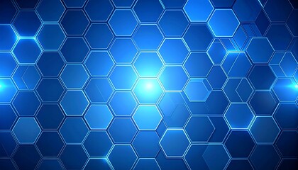 Abstract blue hexagon grid with glowing light effects
