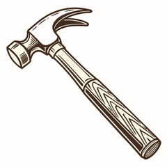 Vintage style illustration of a classic claw hammer with a wooden handle