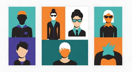 Diverse team avatars showcase modern professional identity and collaboration in a vibrant digital space, perfect for business concepts