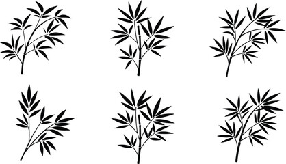 Bamboo Silhouette Vector Set, Minimal Botanical Clipart, Zen Leaf Branches for Asian Decor, Nature Logos, Eco-Friendly Design