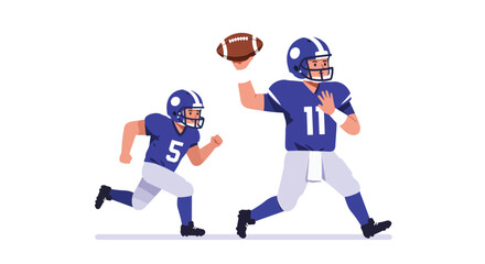 American Football Players in Action, Throwing and Running
