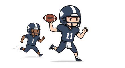 Cartoon American Football Players Running with Ball