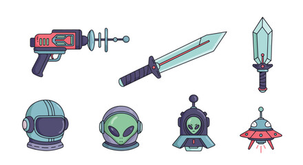 Cartoon Space and Alien Objects Collection
