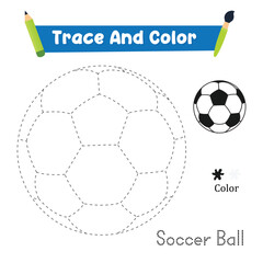Trace And Color Soccer Ball Hand Practice. Vector illustration