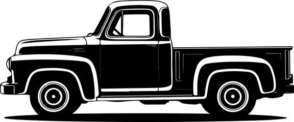 Fototapeta premium Vintage Black Pickup Truck Silhouette | Classic Cargo Emblem Vector Design