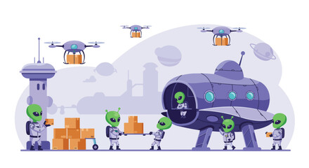 Obraz premium Futuristic Alien Logistics and Drone Delivery