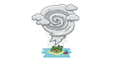 Hurricane Storm Raining Over Tropical Island with Boat