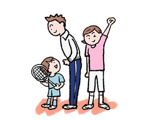 親子のテニス、バトミントンを応援するシーン