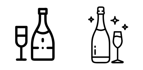 Champagne Bottle and Glasses Icon for Celebration and Festive Events