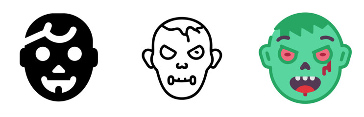 Scary Cartoon Zombie Face Icon for Halloween Illustration