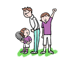 Naklejka premium 親子のテニス、バトミントンを応援するシーン