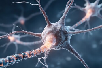 A detailed image of neurons showcasing their interconnected structure, highlighting synapses and neural pathways in a vibrant, scientific illustration.