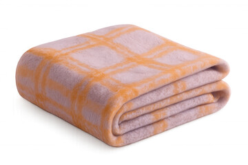Soft fleece blanket with orange checks folded neatly, providing warmth and comfort on a transparent background