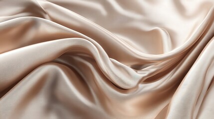 Obraz premium A close-up of smooth, luxurious fabric with gentle folds, showcasing a soft beige hue and a glossy texture.