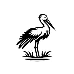 Fototapeta premium Minimalist stork bird silhouette on white background.