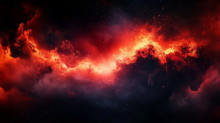 Fiery Red Space Nebula. Glowing Cloud in Deep Dark Universe