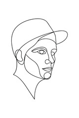 Single line drawing a male profile wearing a baseball cap head face