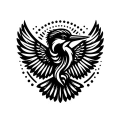 Obraz premium Stylized ornamental kingfisher bird with spread wings.