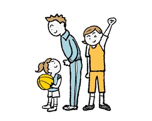 親子のバスケ応援イラスト