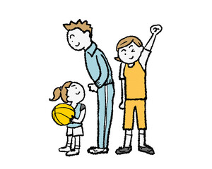 親子のバスケ応援イラスト