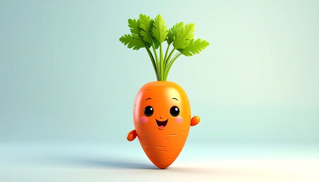 Cartoon Carrot Character with Smiling Expression on a Clean Pastel Background