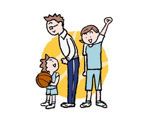 親子のバスケ応援イラスト