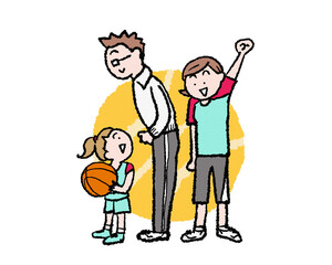 親子のバスケ応援イラスト