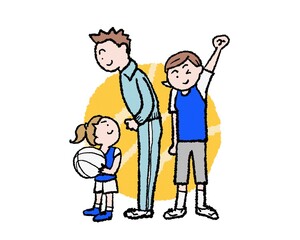 親子のバスケ応援イラスト