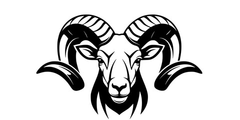 Ram Head SVG Vector Outline Black and White Illustration
